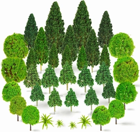 Warmtree 36 Pieces Model Trees 1.5-6.3 inch Mixed Miniature Diorama Supplies for Train Scenery Architecture DIY Crafts, Building Model Railway Scenery Landscape Natural Green