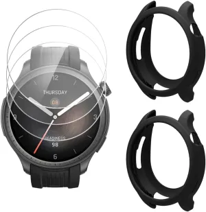 Watch Screen Protector (3 2 Pack) Compatible for Amazfit Balance Tempered Glass Film Anti-Scratch High Definition Full Coverage and Silicone Protective Case