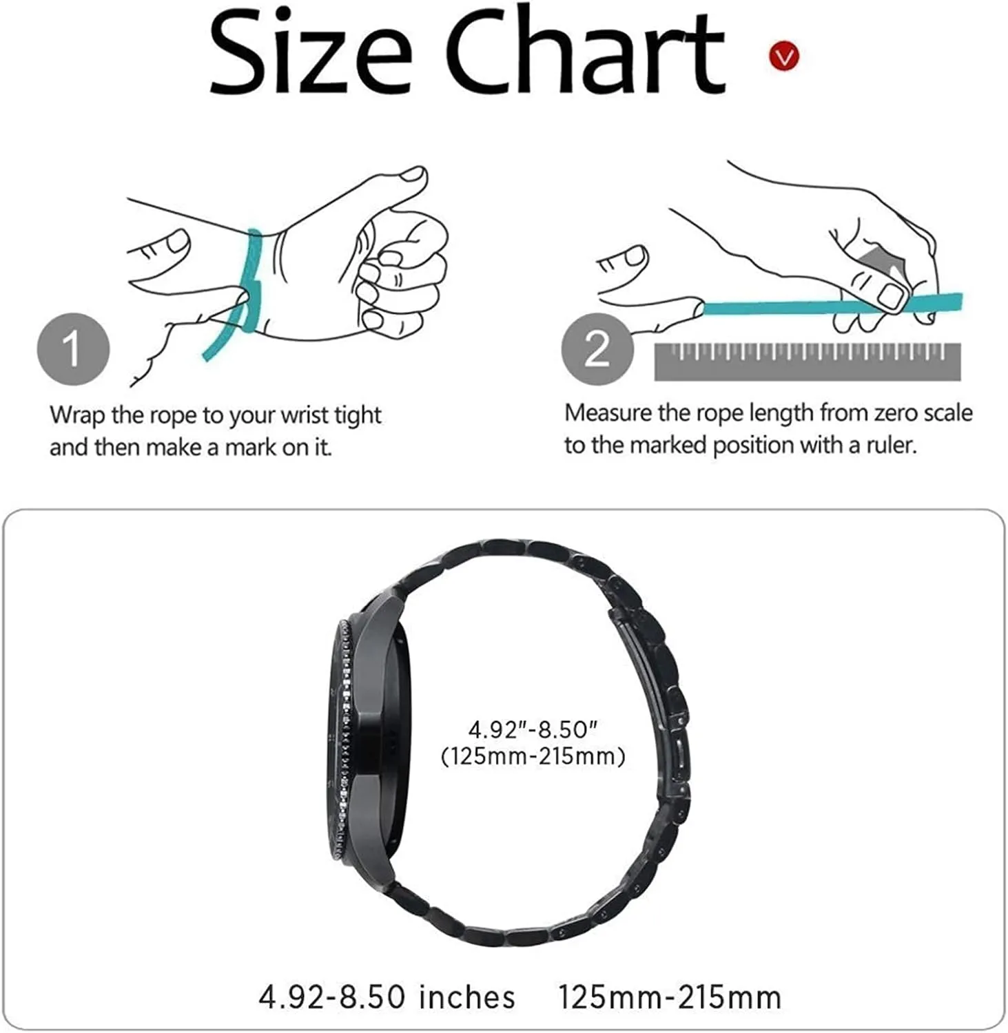 Watch Strap, 18mm 22mm 20mm 24mm watchband Stainless Steel Wristband Men's and Women's Silver