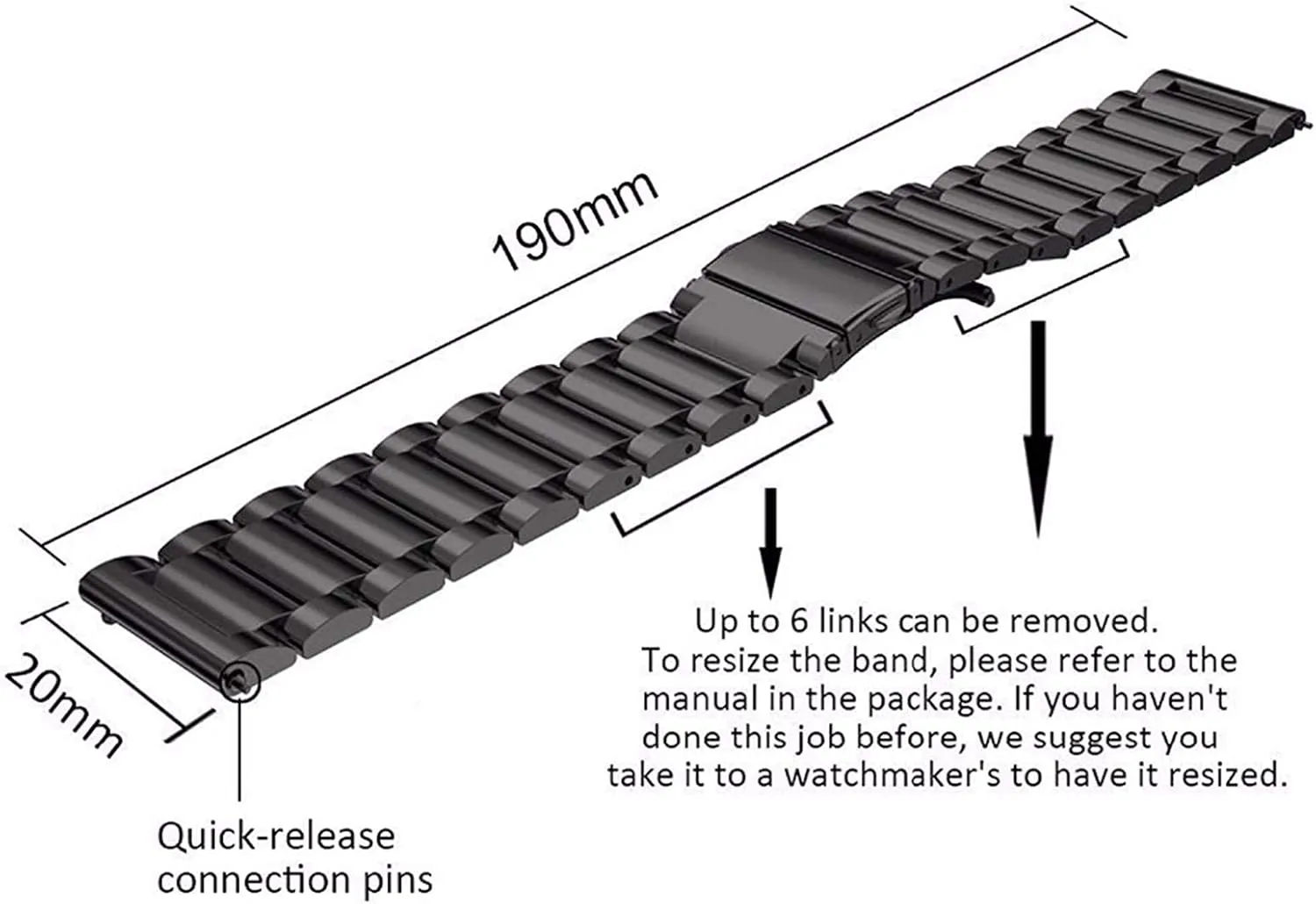 Watch Strap, 18mm 22mm 20mm 24mm watchband Stainless Steel Wristband Men's and Women's Silver