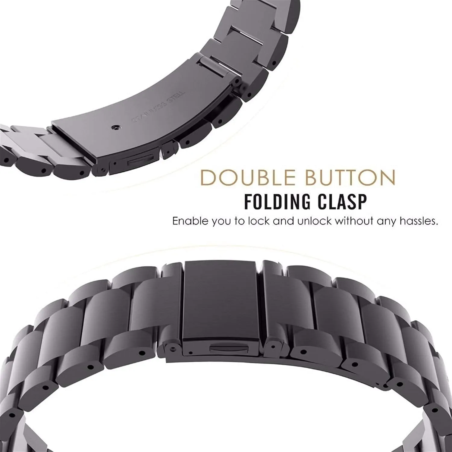 Watch Strap, 18mm 22mm 20mm 24mm watchband Stainless Steel Wristband Men's and Women's Silver