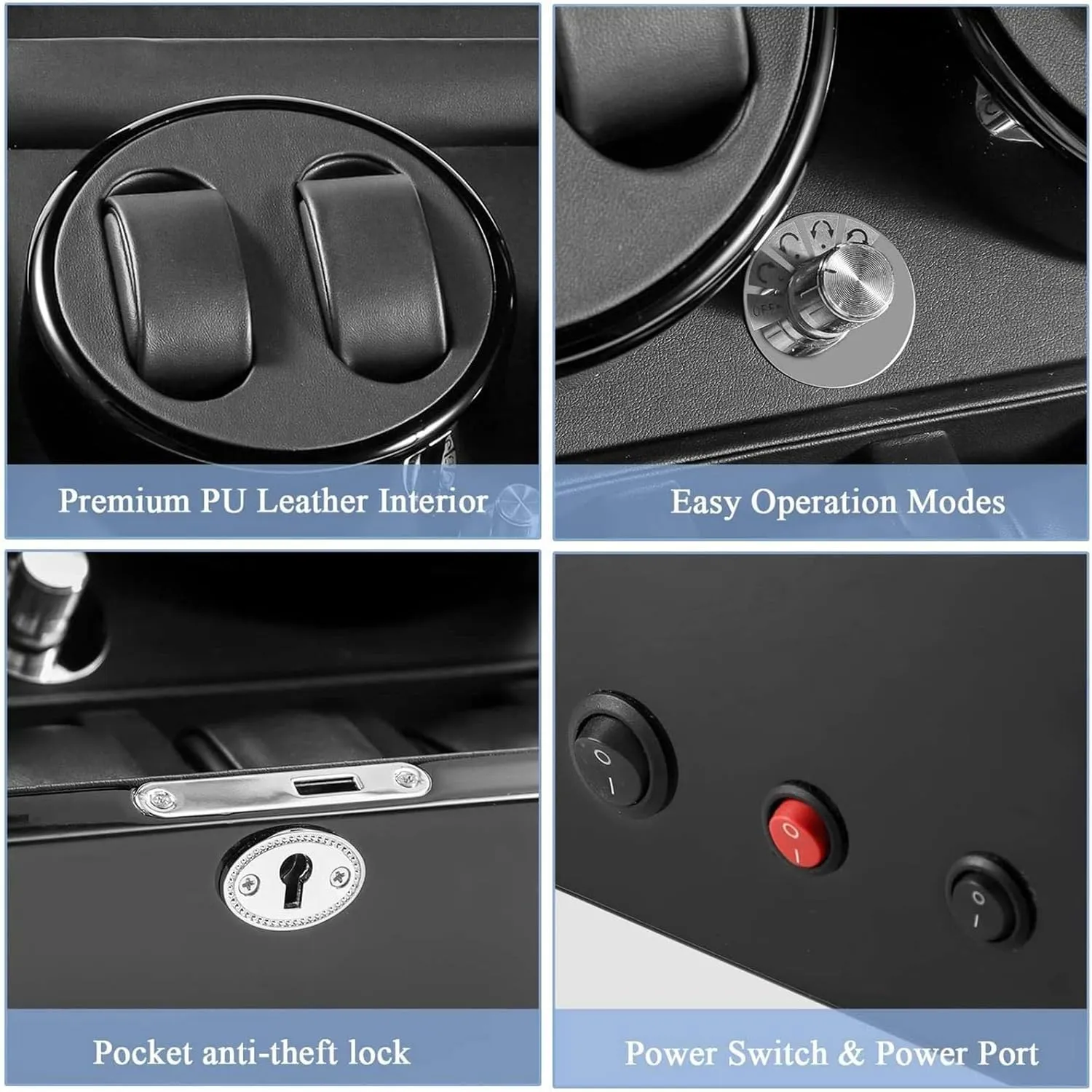 Watch Winder Automatic Watch Winder Box Self-Winding Mechanical Watch Rocker Storage Display Case with 4 Watch Winder Positions and 6 Display Storage Spaces wit