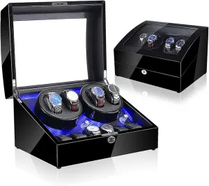 Watch Winder Automatic Watch Winder Box Self-Winding Mechanical Watch Rocker Storage Display Case with 4 Watch Winder Positions and 6 Display Storage Spaces wit