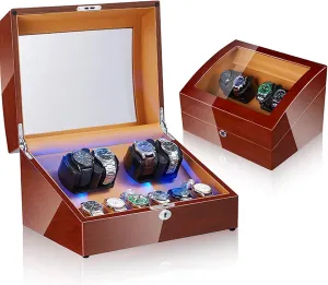Watch Winder Automatic Watch Winder Box Self-Winding Mechanical Watch Rocker Storage Display Case with 4 Watch Winder Positions and 6 Display Storage Spaces wit