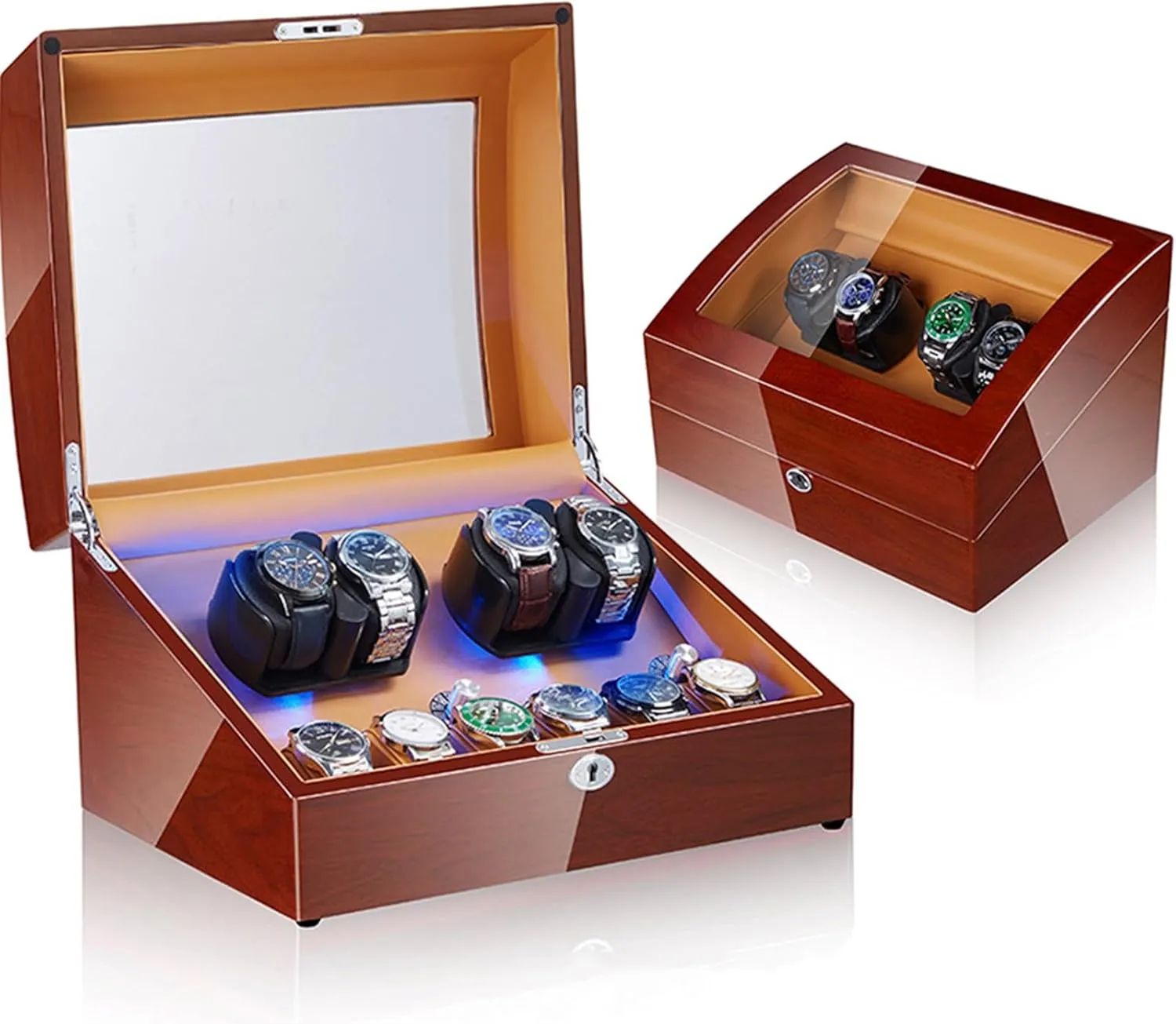 Watch Winder Automatic Watch Winder Box Self-Winding Mechanical Watch Rocker Storage Display Case with 4 Watch Winder Positions and 6 Display Storage Spaces wit