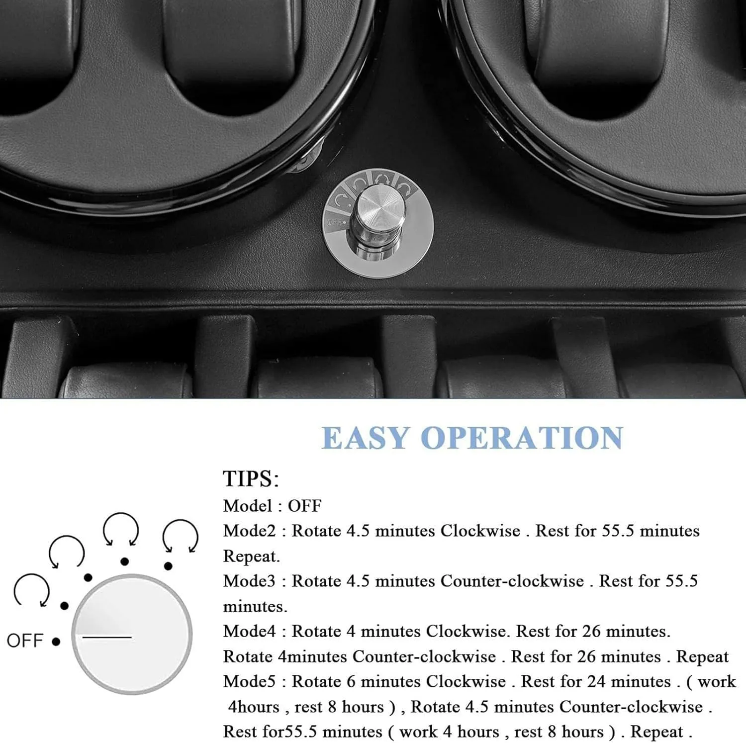 Watch Winder Automatic Watch Winder Box Self-Winding Mechanical Watch Rocker Storage Display Case with 4 Watch Winder Positions and 6 Display Storage Spaces wit