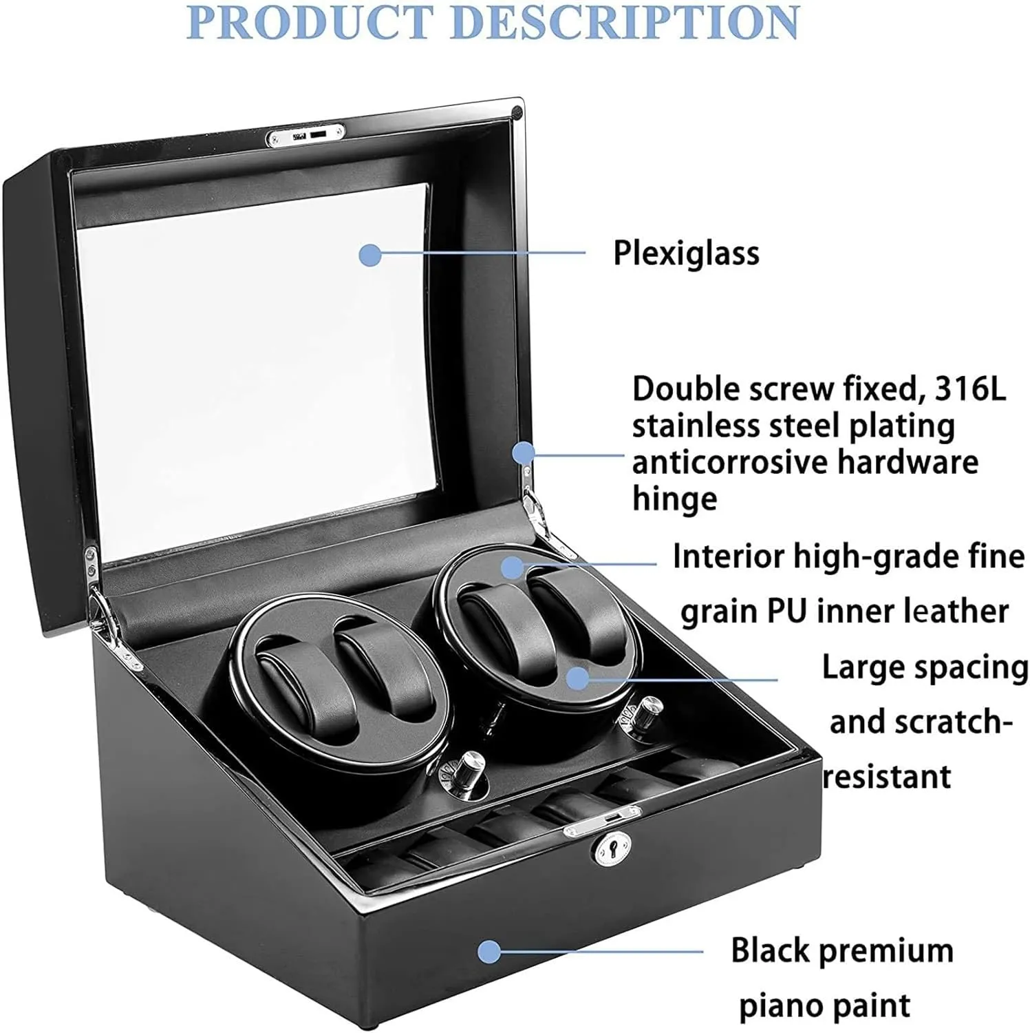 Watch Winder Automatic Watch Winder Box Self-Winding Mechanical Watch Rocker Storage Display Case with 4 Watch Winder Positions and 6 Display Storage Spaces wit