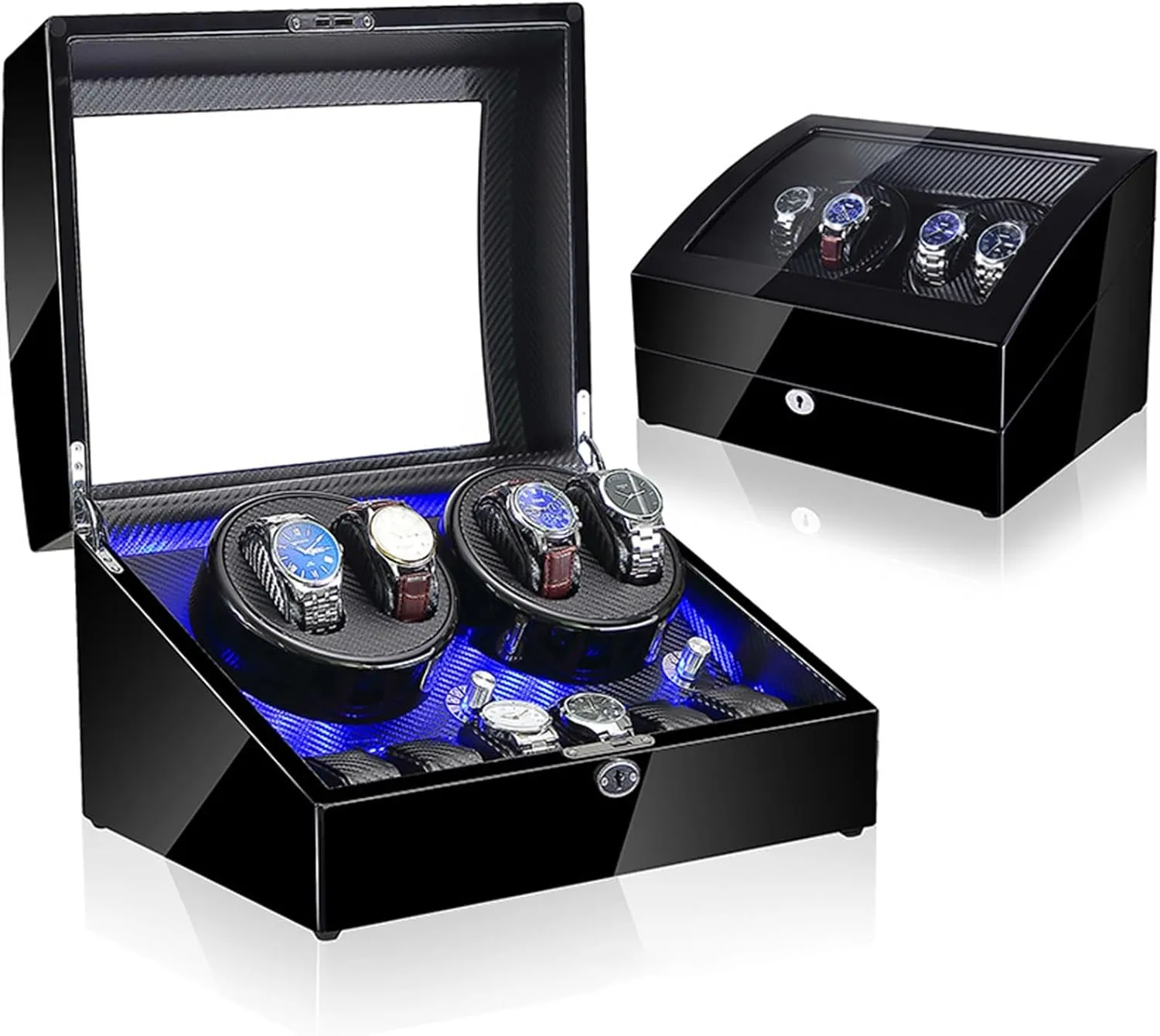 Watch Winder Automatic Watch Winder Box Self-Winding Mechanical Watch Rocker Storage Display Case with 4 Watch Winder Positions and 6 Display Storage Spaces wit