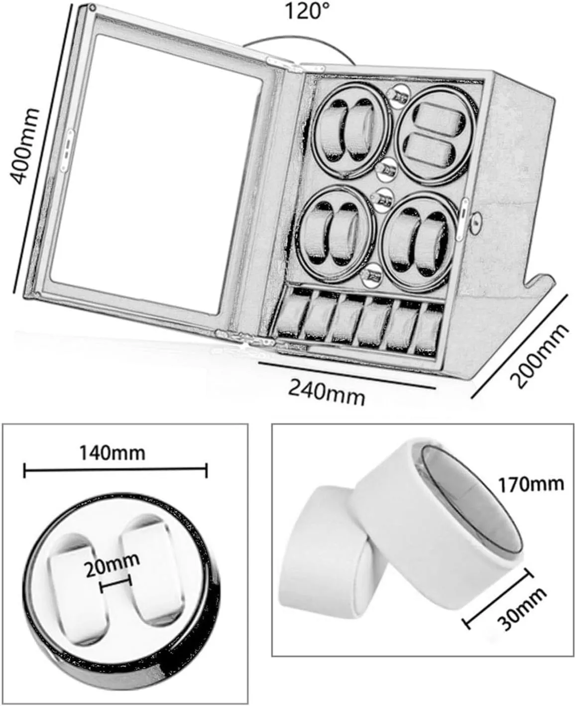 Watch Winder for 8 Watches   5 Extra Storages Wood Shell Piano Paint Exterior and Extremely Silent Motor with Soft Flexible Watch Pillow 5 Rotation Mode Setting(B)