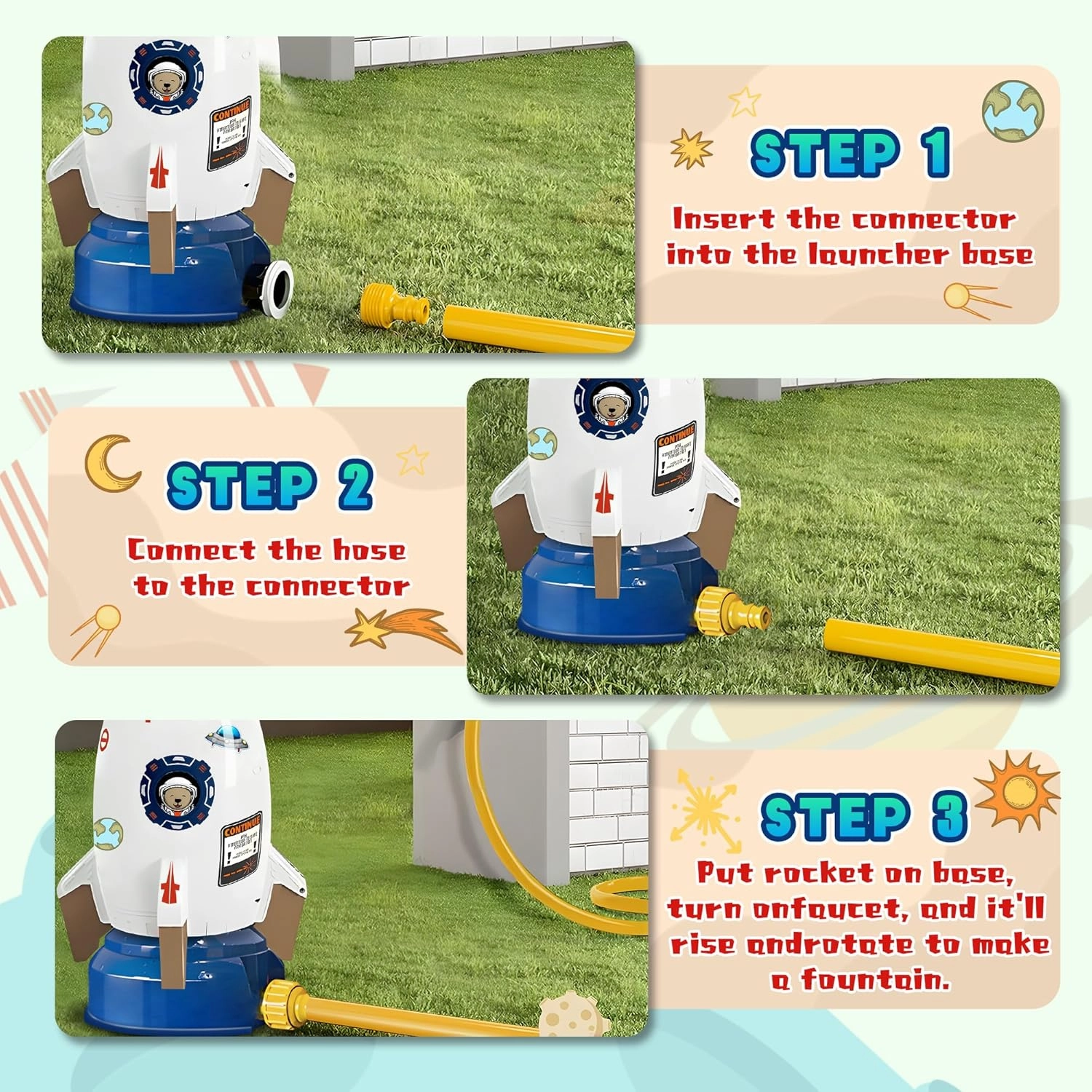 Water Rocket Sprinkler for Kids | Outdoor Sprinkler Toy, Summer Yard Outside Water Toys | Spaceship Rocket Ship Sprinkler Toys for 3 Years and Up | Fun Sprinkler Kids' Birthday Gift Ideas