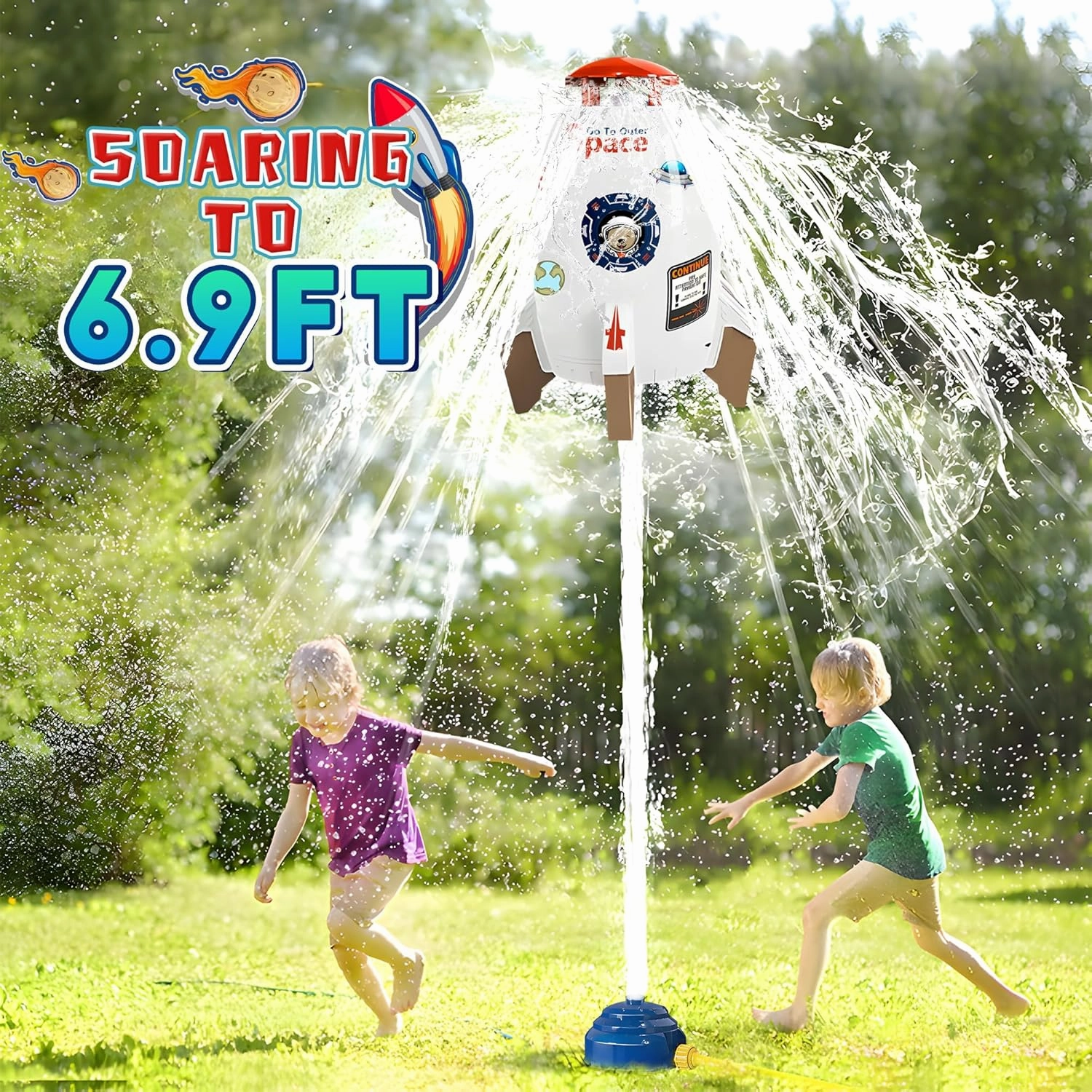 Water Rocket Sprinkler for Kids | Outdoor Sprinkler Toy, Summer Yard Outside Water Toys | Spaceship Rocket Ship Sprinkler Toys for 3 Years and Up | Fun Sprinkler Kids' Birthday Gift Ideas