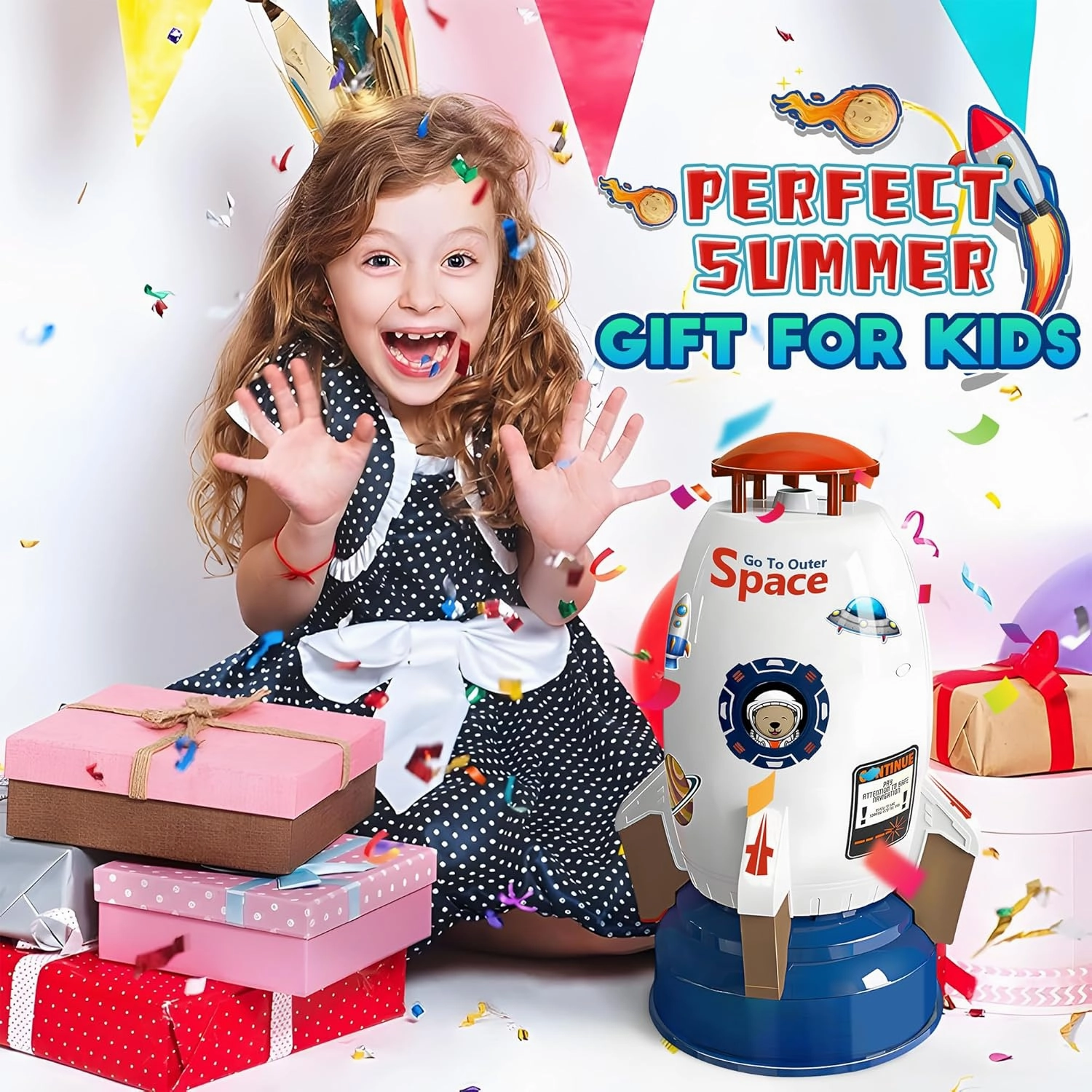 Water Rocket Sprinkler for Kids | Outdoor Sprinkler Toy, Summer Yard Outside Water Toys | Spaceship Rocket Ship Sprinkler Toys for 3 Years and Up | Fun Sprinkler Kids' Birthday Gift Ideas
