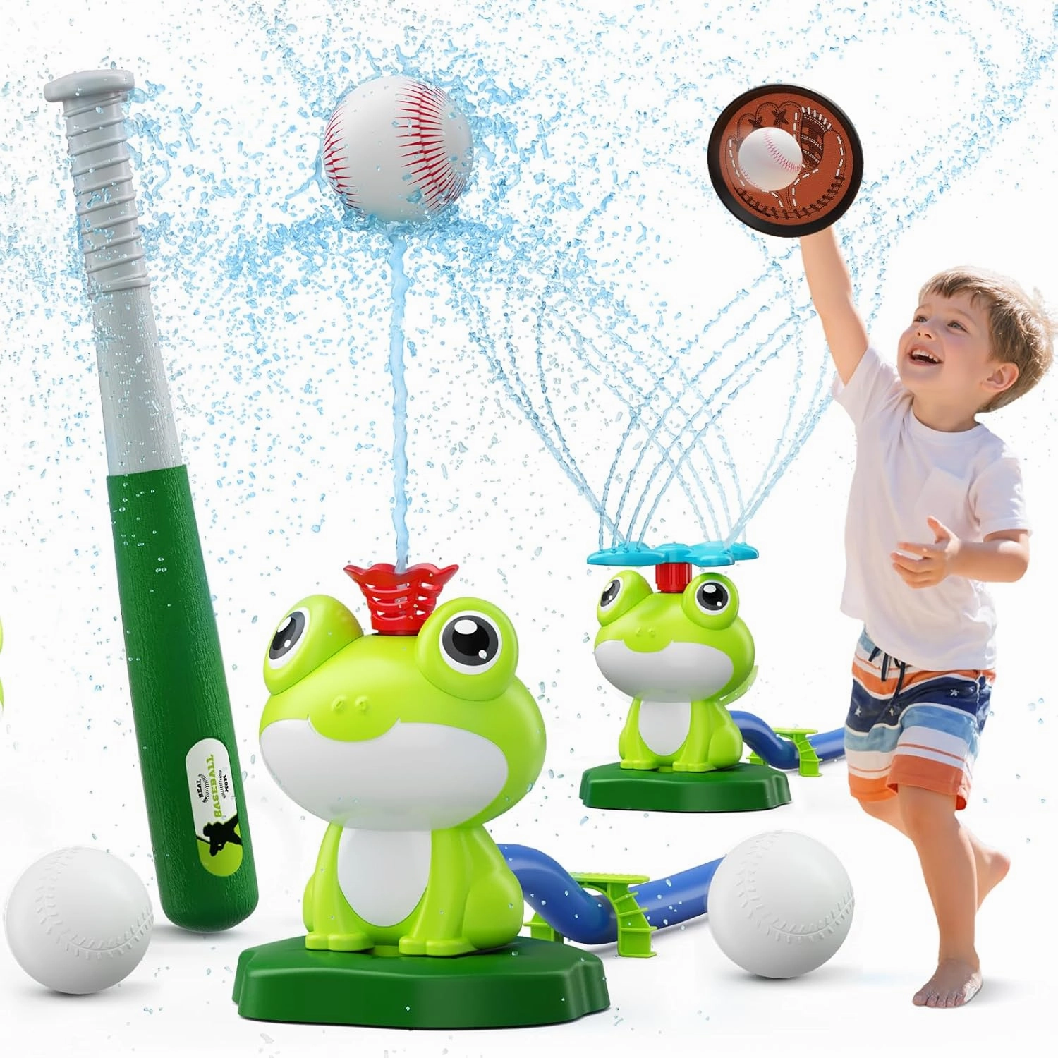 Water Sprinklers Outdoor Toy, Tball Set for Toddlers 3-5 with Toss and Catch Ball Set, Water Activities for Kids Backyard Ages 4-8, Summer Toys Games for Boys Girls Outside Yard