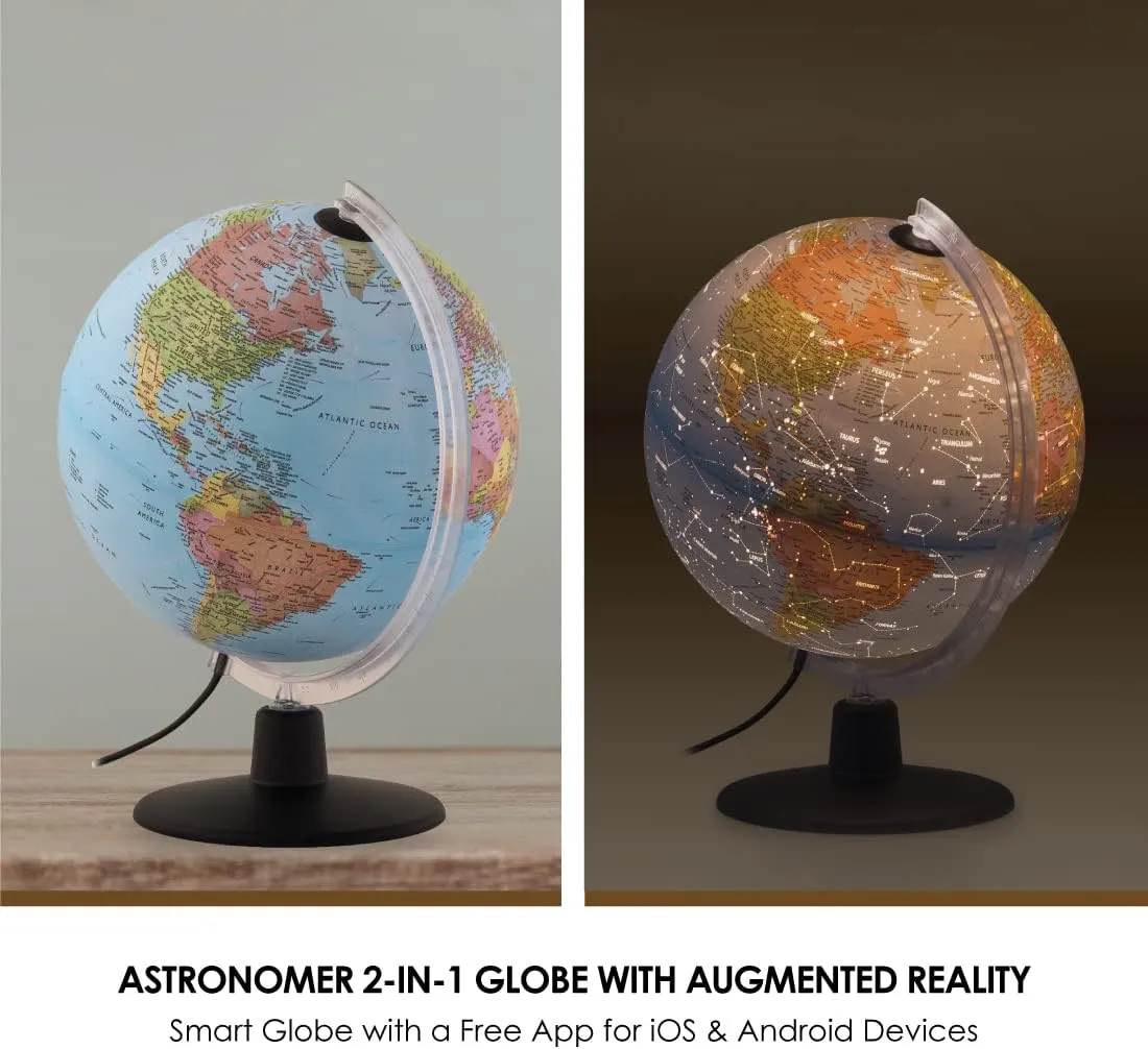 Waypoint Geographic Astronomer 2-in-1 Globe with Augmented Reality, 10” Illuminated World Globe, Smart Interactive Globe with Stand