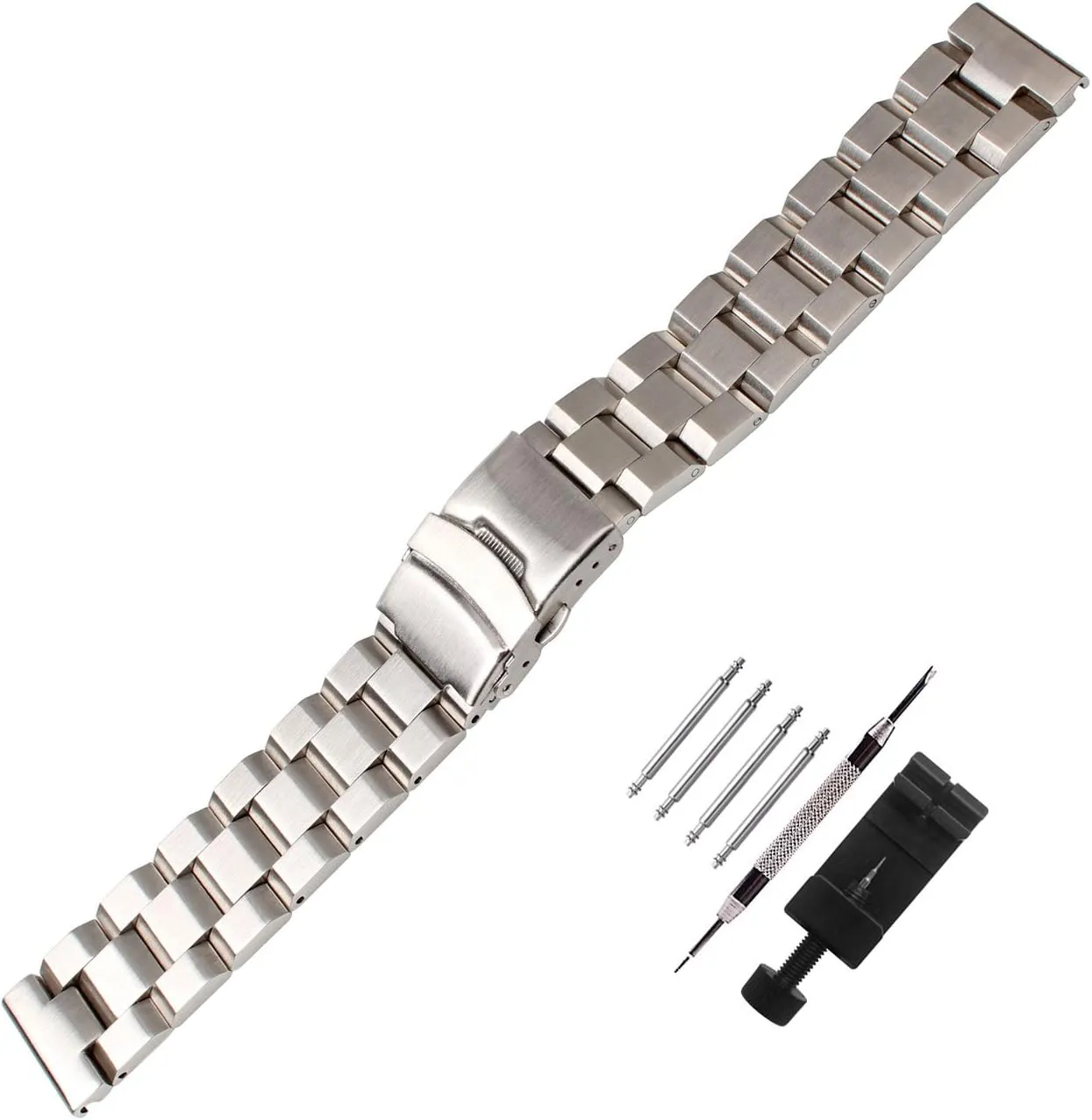 Weelovee 22mm Stainless Steel Wrist Watch Band Double Buckle Bracelet Replacement for Men Women Strap