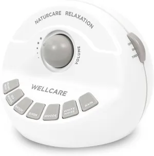 WELLCARE-Naturcare Sound Relaxation, White Noise, 7 Nature Sounds, Sleep Sound Machine, Calm Infants, for Baby, Kids, Adult. Stepless Volume, Timer, Powered by Adapter or 4 AA Batteries(Not Included)