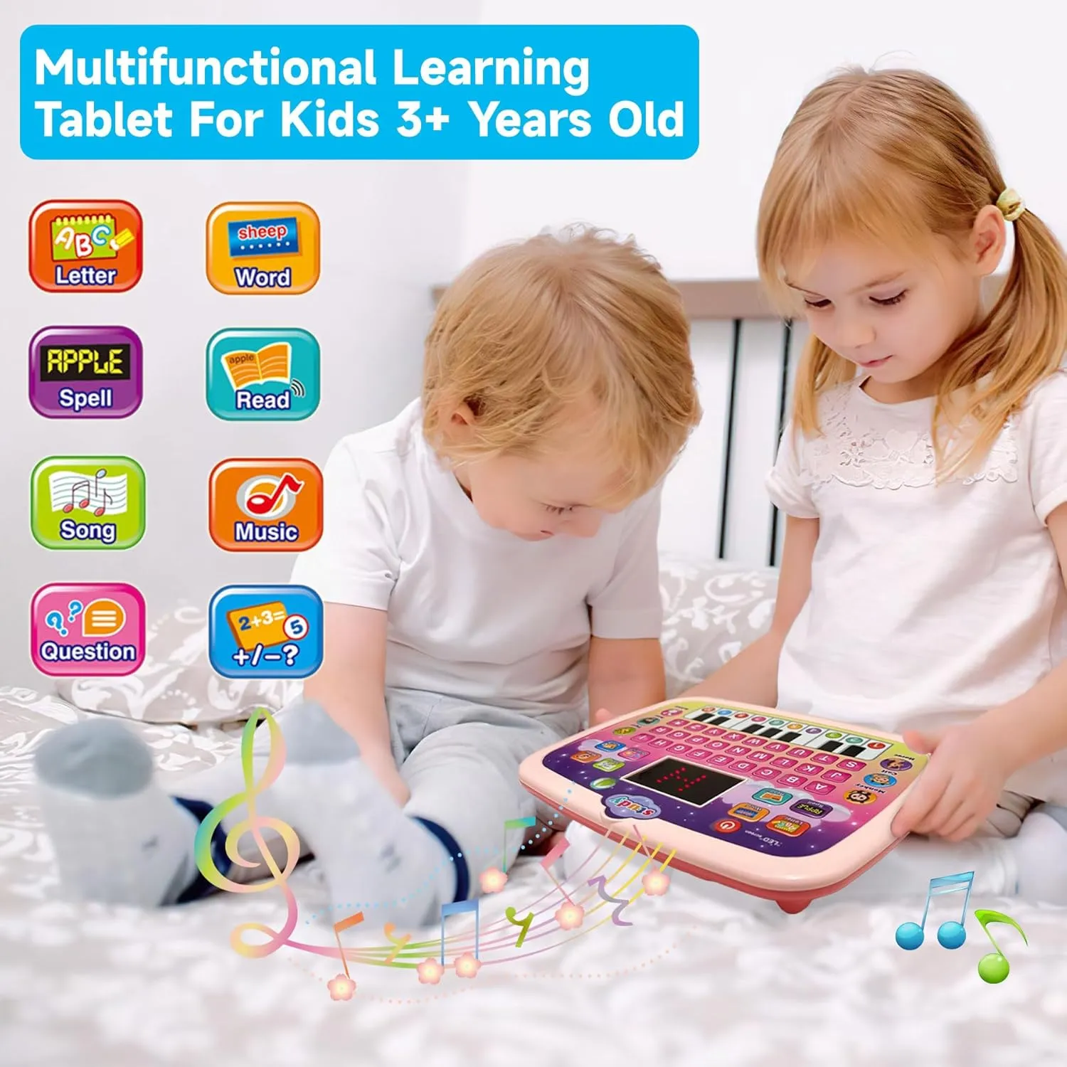 Wenbeier Kids Tablet Toddler Learning Pad with LED Screen Teach Alphabet Numbers Word Music Math Early Development Interactive Electronic Toy for Boys & Girls Ages 3 4 5 6