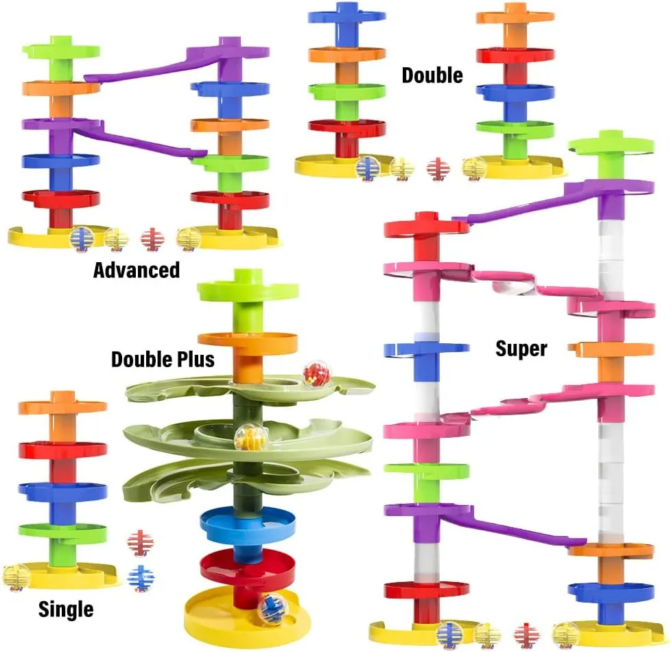 WEofferwhatYOUwant Two-Way Ball Drop Tower – Dual Ramps with Green Bridges – Creative STEM Play for Toddlers – Helps Kids Plan Ahead – Safe and Fun for 9 Months 