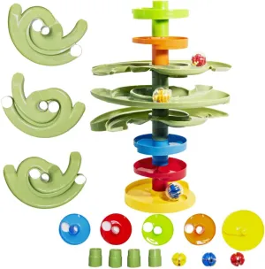 WEofferwhatYOUwant Two-Way Ball Drop Tower – Dual Ramps with Green Bridges – Creative STEM Play for Toddlers – Helps Kids Plan Ahead – Safe and Fun for 9 Months 