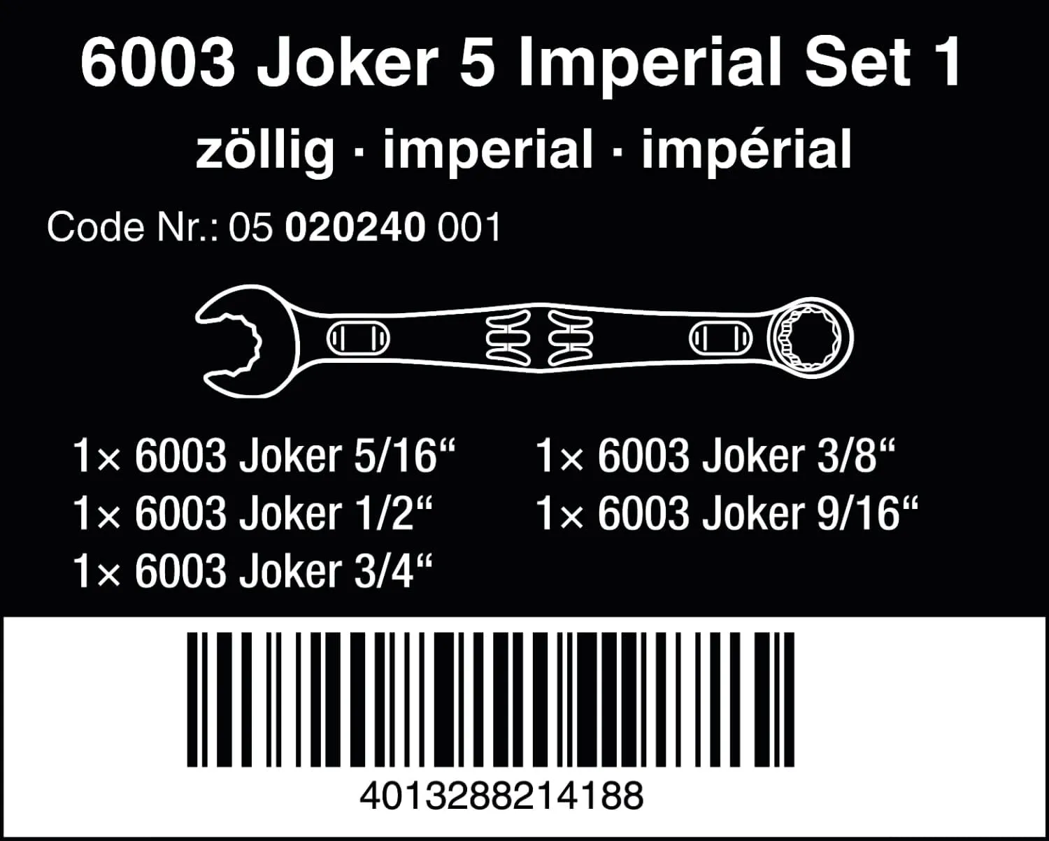 Wera - 05020229001 - Ring Spanner Set, 6003 Joker 4 Set Imperial 1 Ring Spanner Set, 4 Pieces