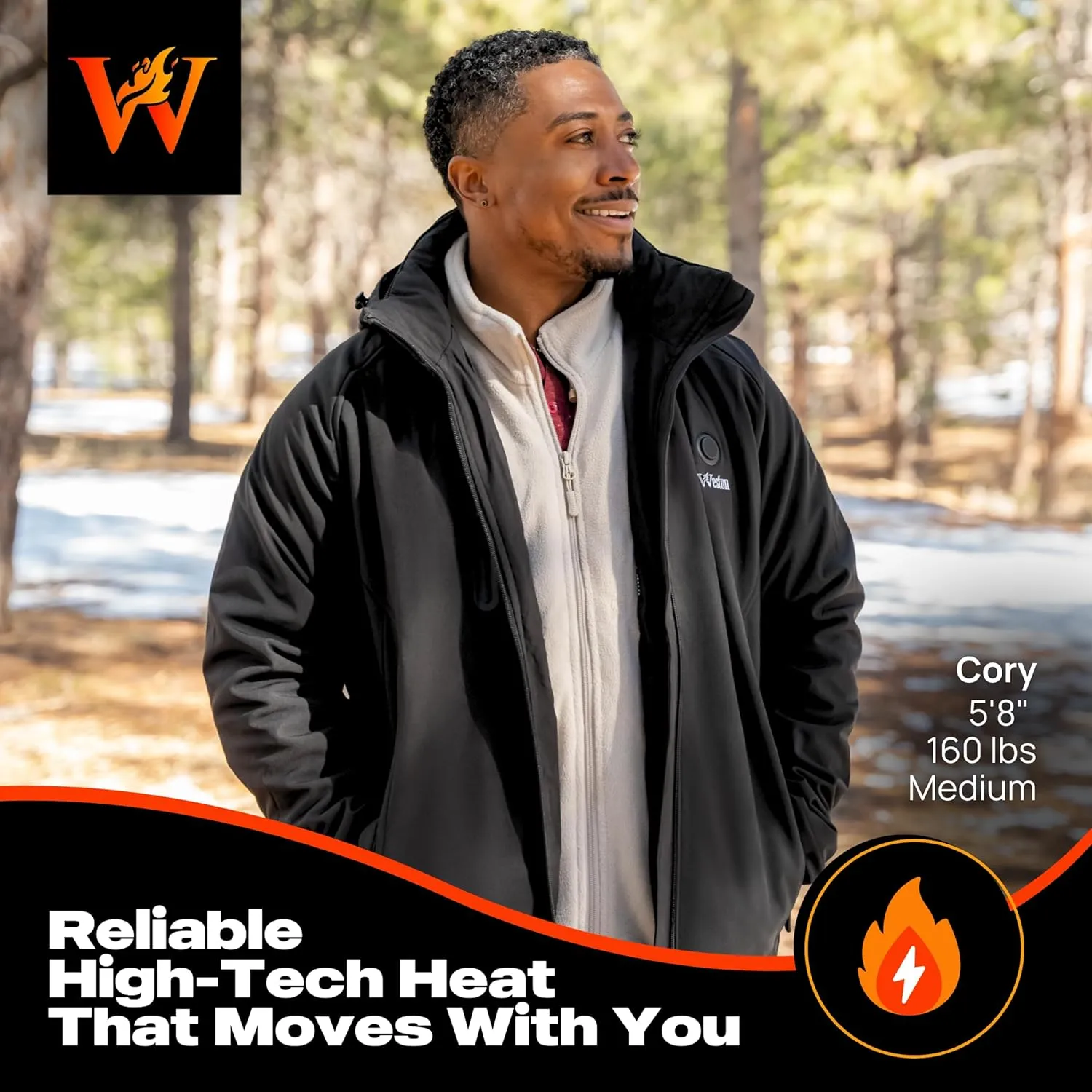 WESTON Men’s Heated Coat, 4 Heating Zones, 7.4V, 4800 mAH Rechargeable Battery, 3 Adjustable Heat Levels