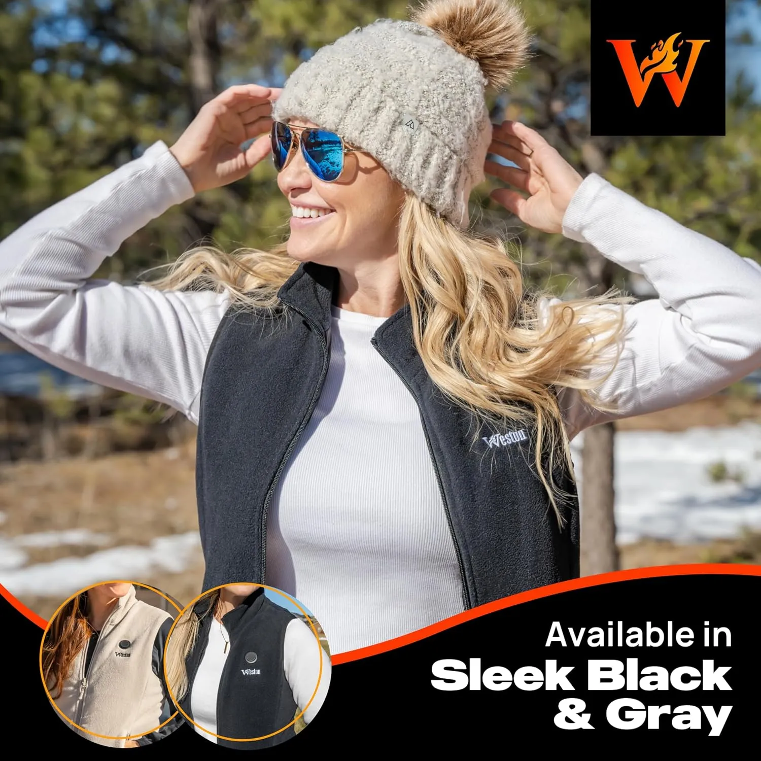 WESTON Women’s Heated Fleece Vest, 4 Heating Zones, 7.4V, 4800 mAH Rechargeable Battery, Machine-Washable Women’s Fleece Vest