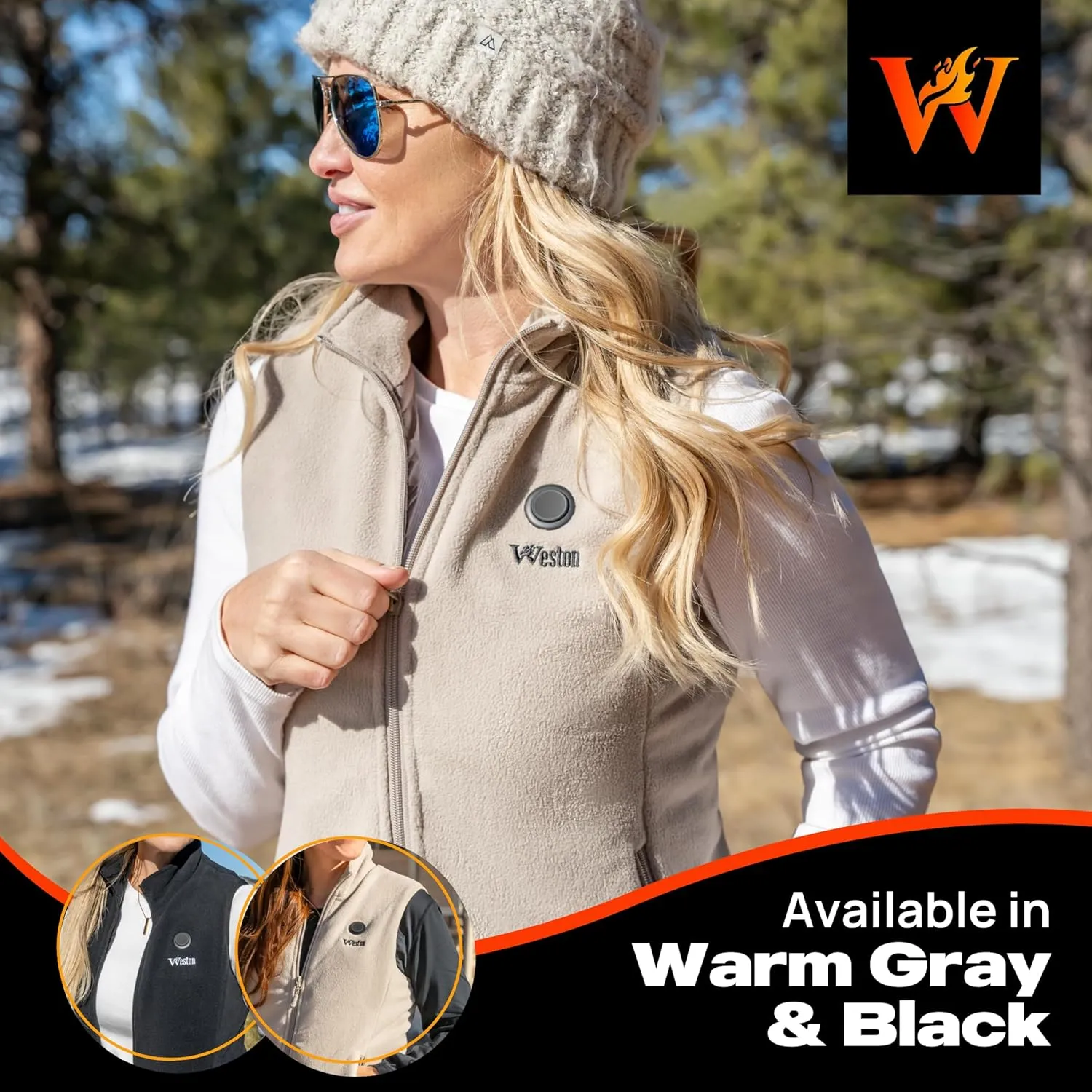 WESTON Women’s Heated Fleece Vest, 4 Heating Zones, 7.4V, 4800 mAH Rechargeable Battery, Machine-Washable Women’s Fleece Vest