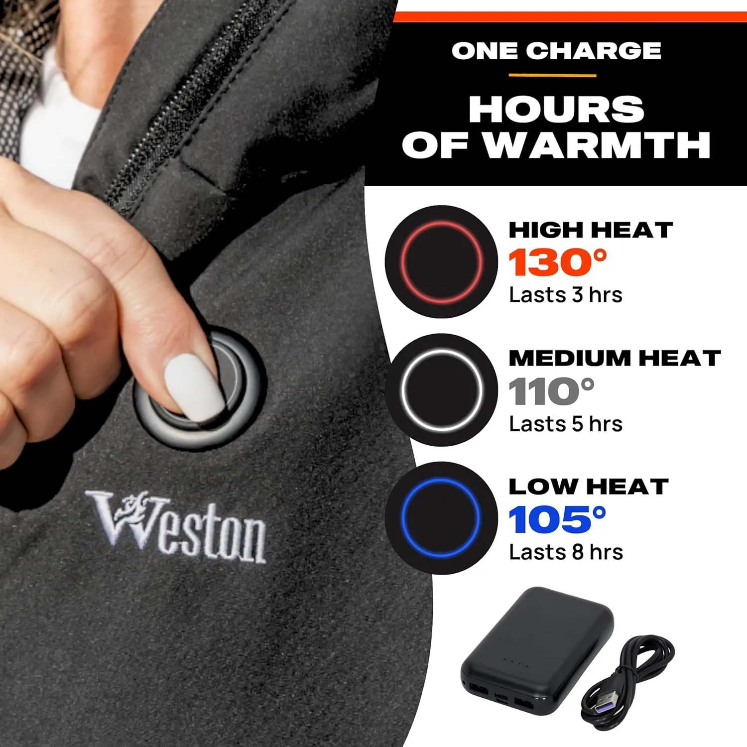 WESTON Women’s Heated Fleece Vest, 4 Heating Zones, 7.4V, 4800 mAH Rechargeable Battery, Machine-Washable Women’s Fleece Vest