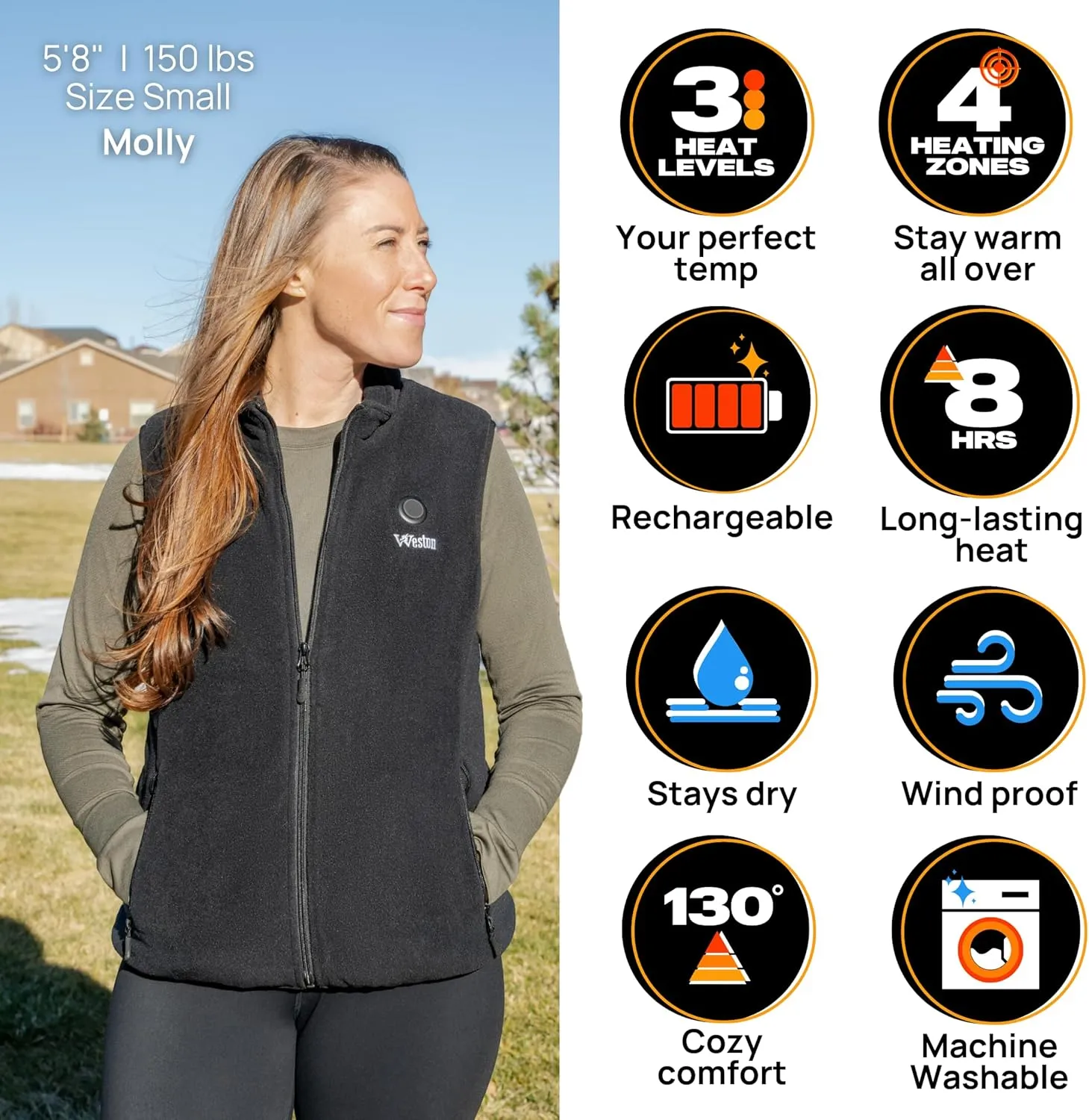 WESTON Women’s Heated Fleece Vest, 4 Heating Zones, 7.4V, 4800 mAH Rechargeable Battery, Machine-Washable Women’s Fleece Vest