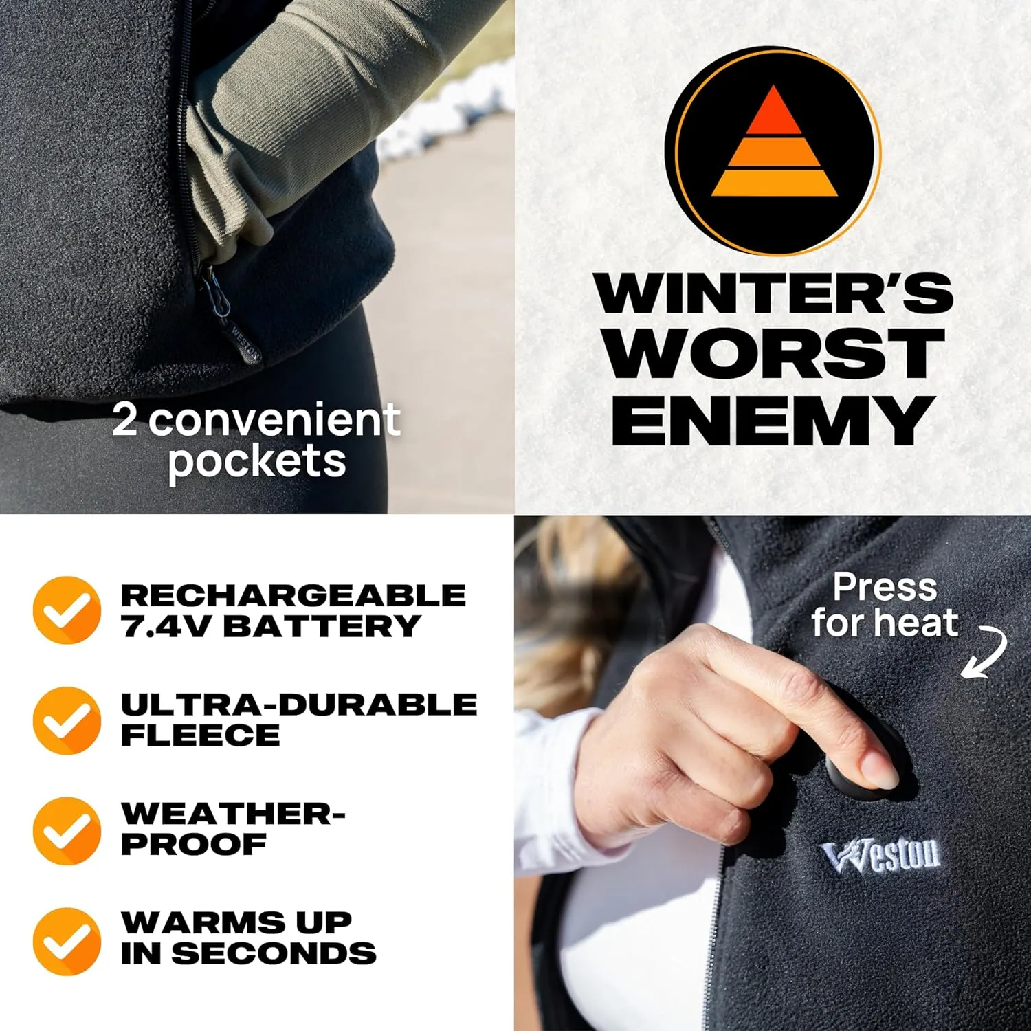 WESTON Women’s Heated Fleece Vest, 4 Heating Zones, 7.4V, 4800 mAH Rechargeable Battery, Machine-Washable Women’s Fleece Vest