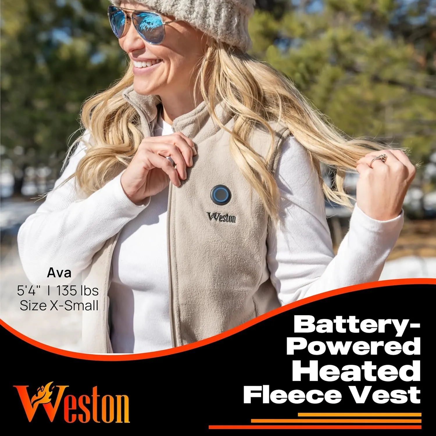 WESTON Women’s Heated Fleece Vest, 4 Heating Zones, 7.4V, 4800 mAH Rechargeable Battery, Machine-Washable Women’s Fleece Vest