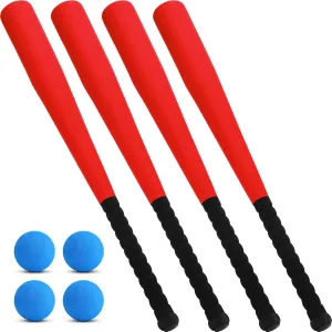 Wettarn 4 Pcs Foam Baseball Bat 24 Inches Foam Bat with Safe Soft Baseballs T Ball Set for Outdoor Indoor Sport Game Beginners Practice Playing Training