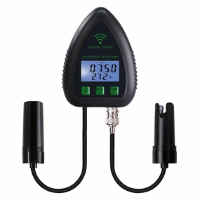WiFi Water Quality Monitor 5-in-1 pH, S.G., TDS, Salt & Temperature Tester | 24/7 Online Hydroponic Monitoring with Data Logging & Alarms for Aquariums, Fish Ponds & Saltwater Pools