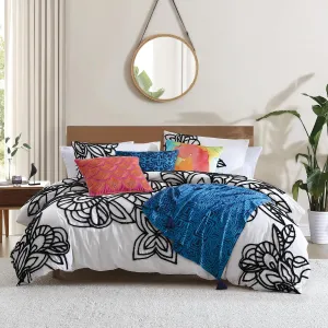 Wild Out Tufted, 100% Cotton, 3 Piece, 1 Duvet with 2 Shams, Full Queen Duvet Set Black