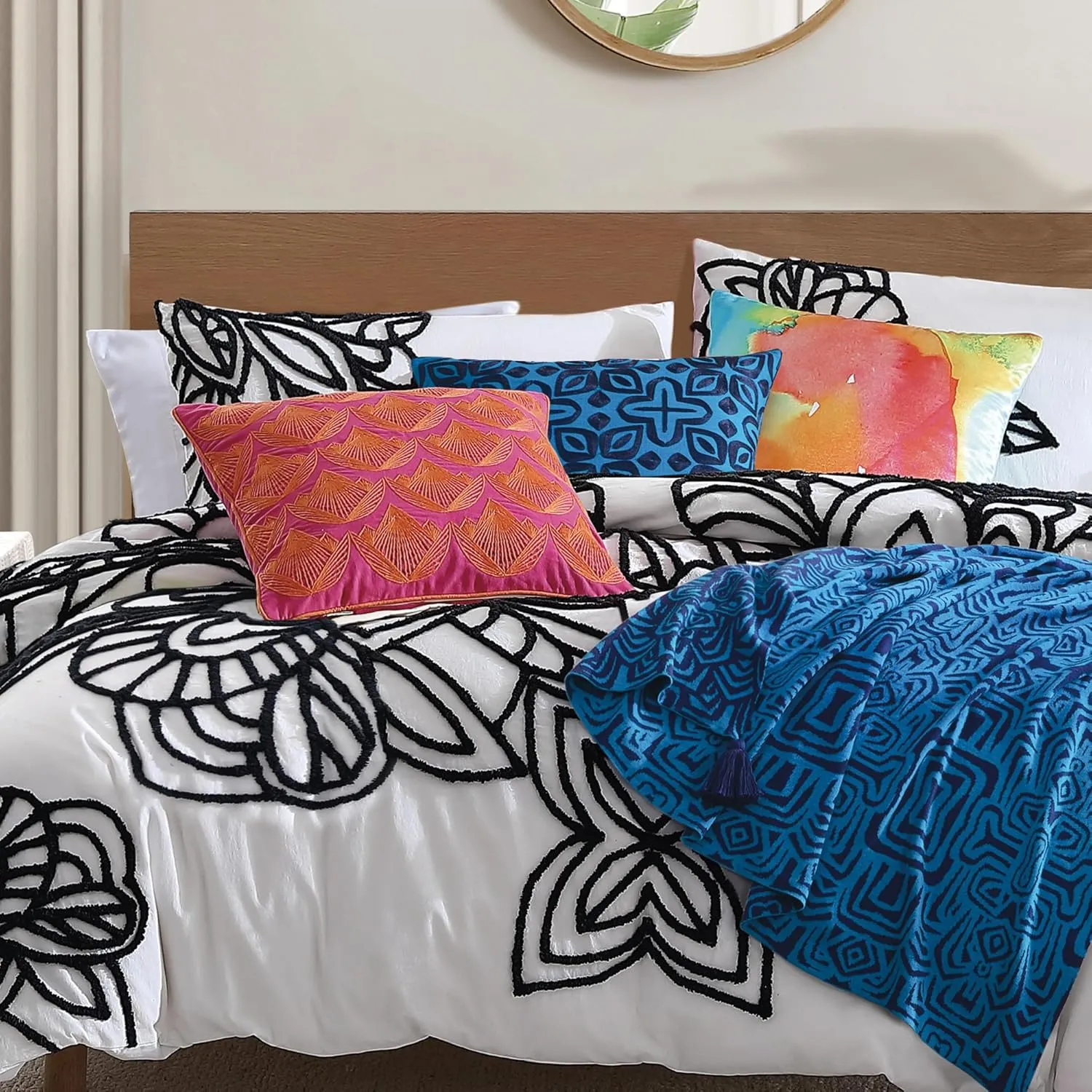 Wild Out Tufted, 100% Cotton, 3 Piece, 1 Duvet with 2 Shams, Full Queen Duvet Set Black