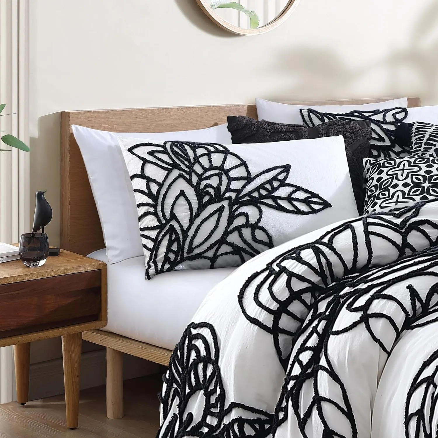 Wild Out Tufted, 100% Cotton, 3 Piece, 1 Duvet with 2 Shams, Full Queen Duvet Set Black