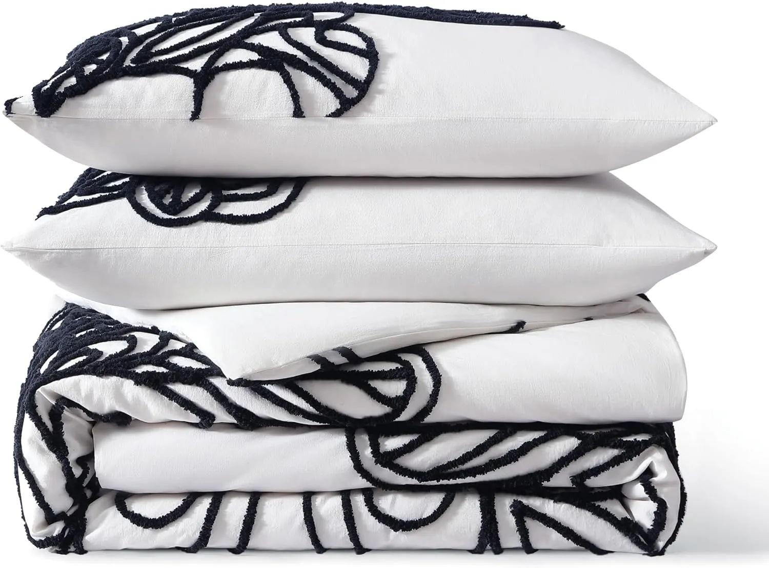 Wild Out Tufted, 100% Cotton, 3 Piece, 1 Duvet with 2 Shams, Full Queen Duvet Set Black