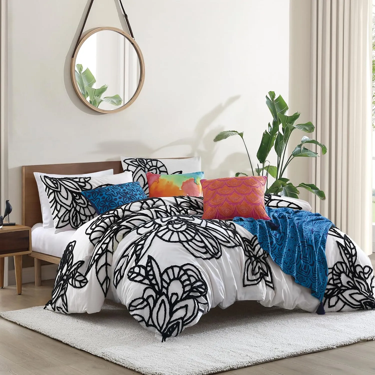 Wild Out Tufted, 100% Cotton, 3 Piece, 1 Duvet with 2 Shams, Full Queen Duvet Set Black