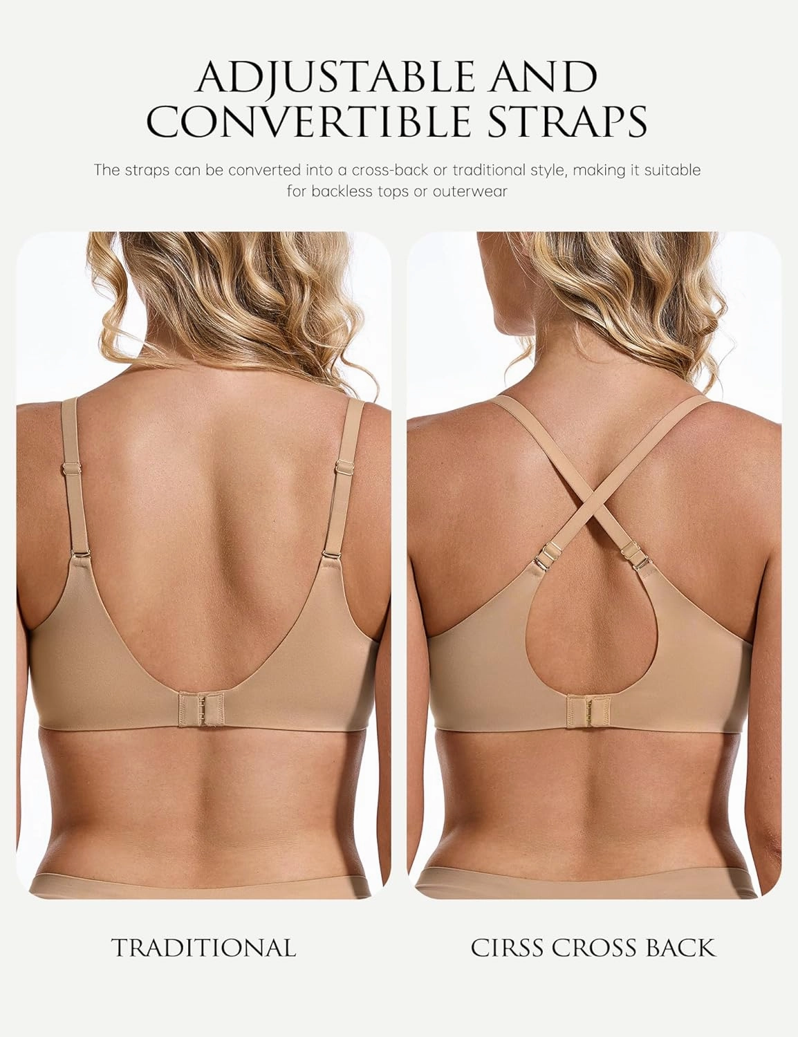 Wingslove Women's Push Up Bra Seamless Deep Plunge T-Shirt Bras Full Figure Padded Comfortable Invisible Underwired Bralettes