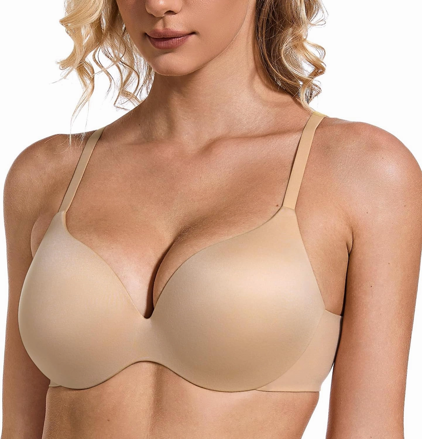 Wingslove Women's Push Up Bra Seamless Deep Plunge T-Shirt Bras Full Figure Padded Comfortable Invisible Underwired Bralettes
