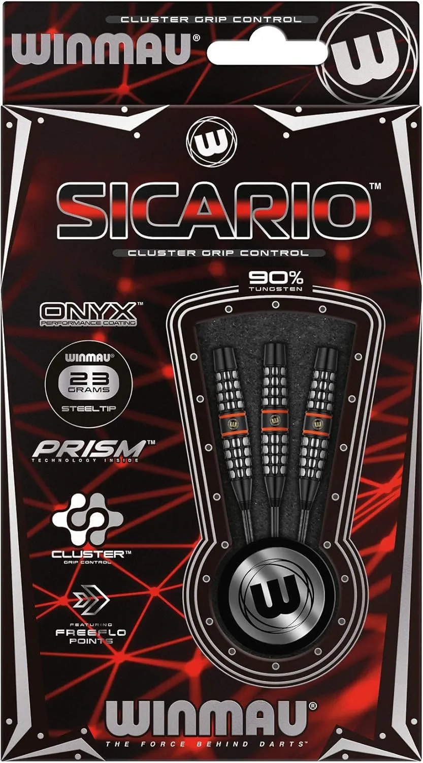Winmau Sicario 90% Tungsten Darts Set with Prism Flights and Shafts (Stems)