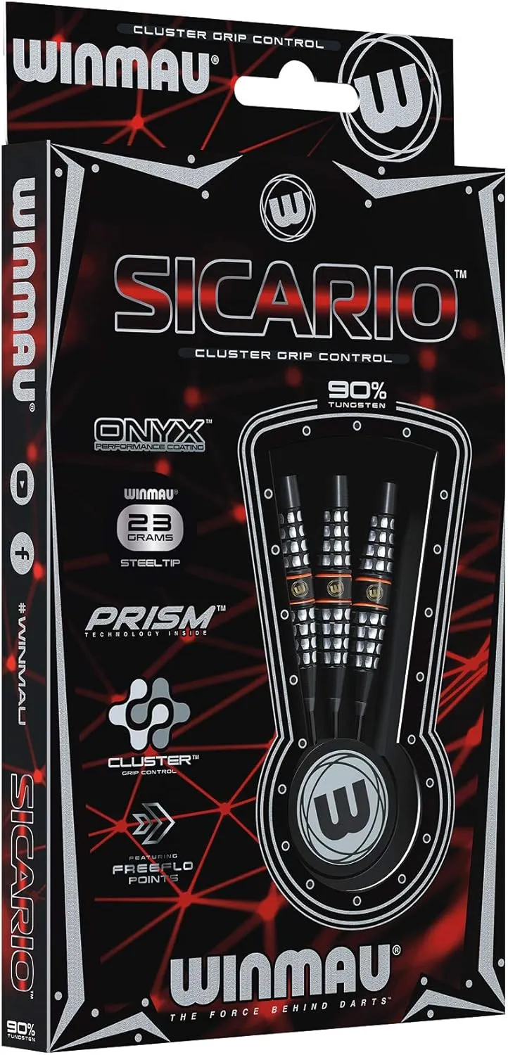 Winmau Sicario 90% Tungsten Darts Set with Prism Flights and Shafts (Stems)