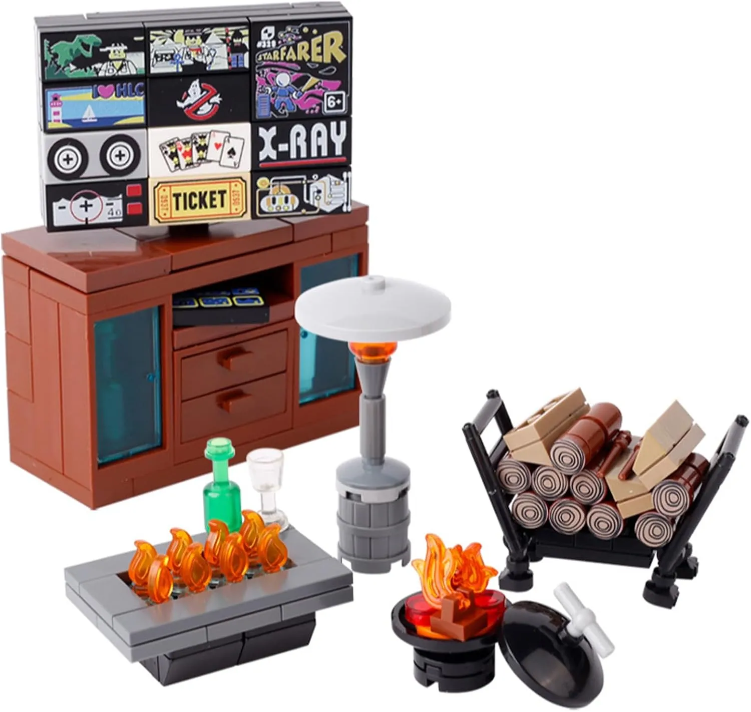 Winter Village MOC Building Set – City TV Studio & Fireplace Campfire Accessories, 161  PCS Modular Christmas Scene Compatible with Major Brands (Style 2)