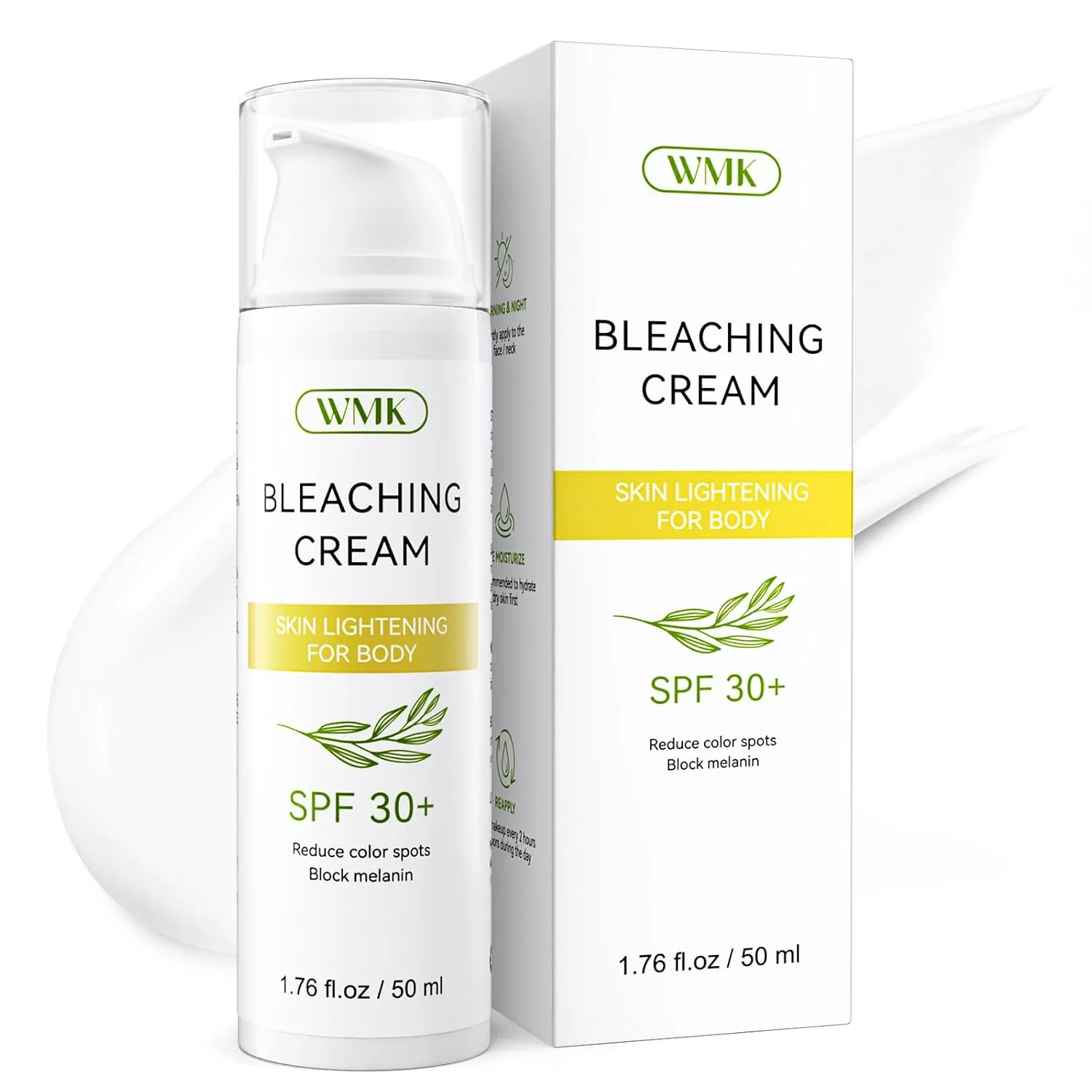 WMK Skin Lightening Cream - 2 in 1 Mineral Sunscreen SPF 30  for Intimate Areas, Underarms, Knees, Elbows, Back, All Body- 1.76 FL.OZ