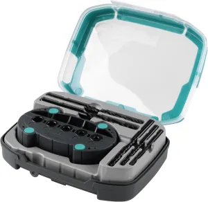 WOLFCRAFT 1000000 kit universales en caja plegable de plástico 2k Mini, contenido: 5 brocas Universal Ø 4-10 mm, 1 accumobil-guía para taladrar móvil Pack 1