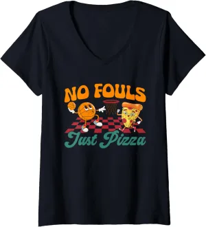Womens Basketball Pizza Dunk Lovers Food Pizza V-Neck T-Shirt