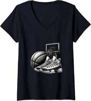 Womens Basketball Player Dreams - Sneakers - Ball - Slam Dunk V-Neck T-Shirt