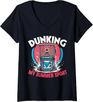 Womens Funny Dunking Booth Carnival Game Dunk Tank V-Neck T-Shirt