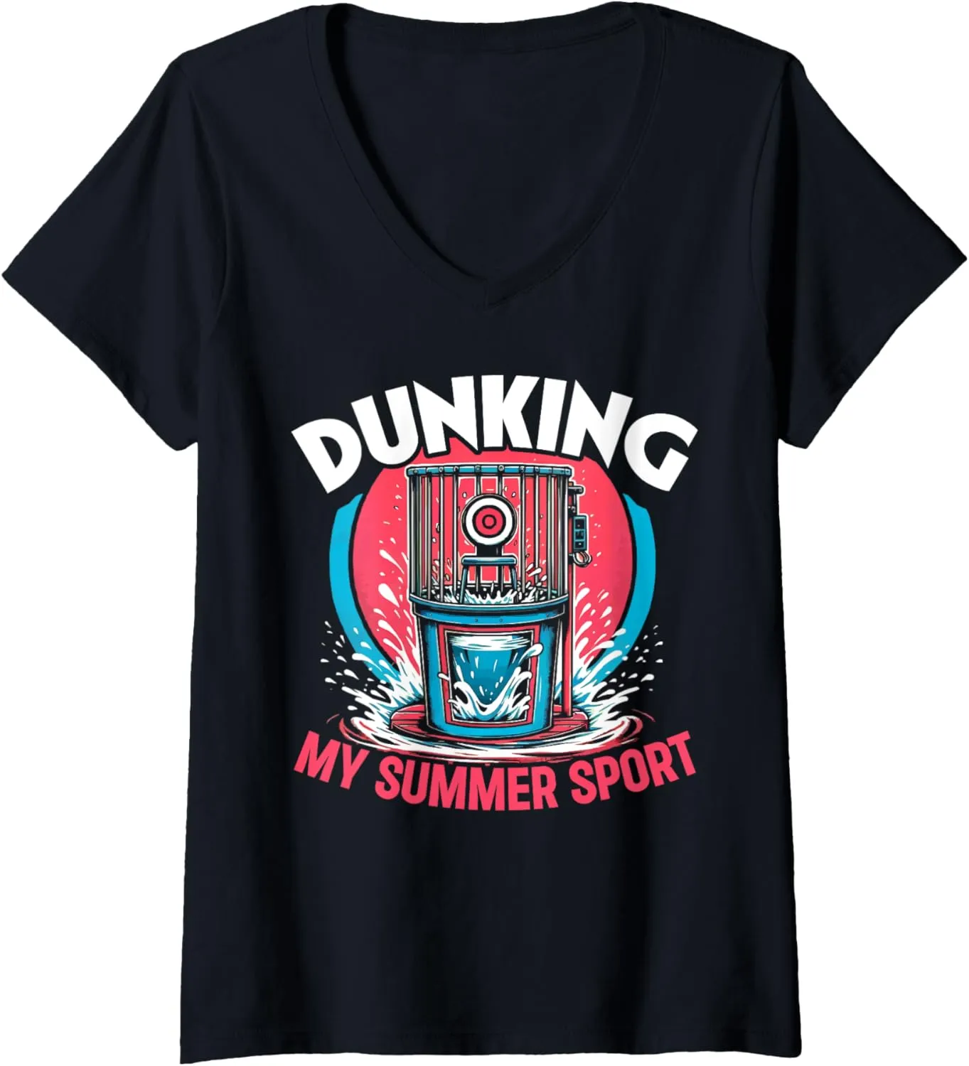 Womens Funny Dunking Booth Carnival Game Dunk Tank V-Neck T-Shirt