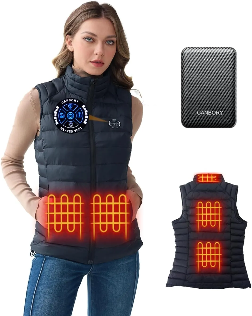 Womens Heated Vest, 5IN1 Smart Controller Electric Heating Jacket Coat Vests, Gifts for Women